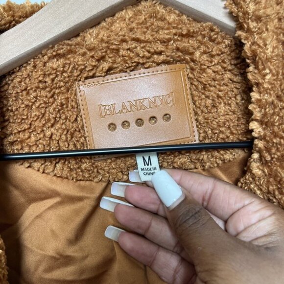 Blank NYC Women Teddy Sherpa Jacket Medium Brown Cinnamon Stick Outdoor Cozy - Picture 2 of 10